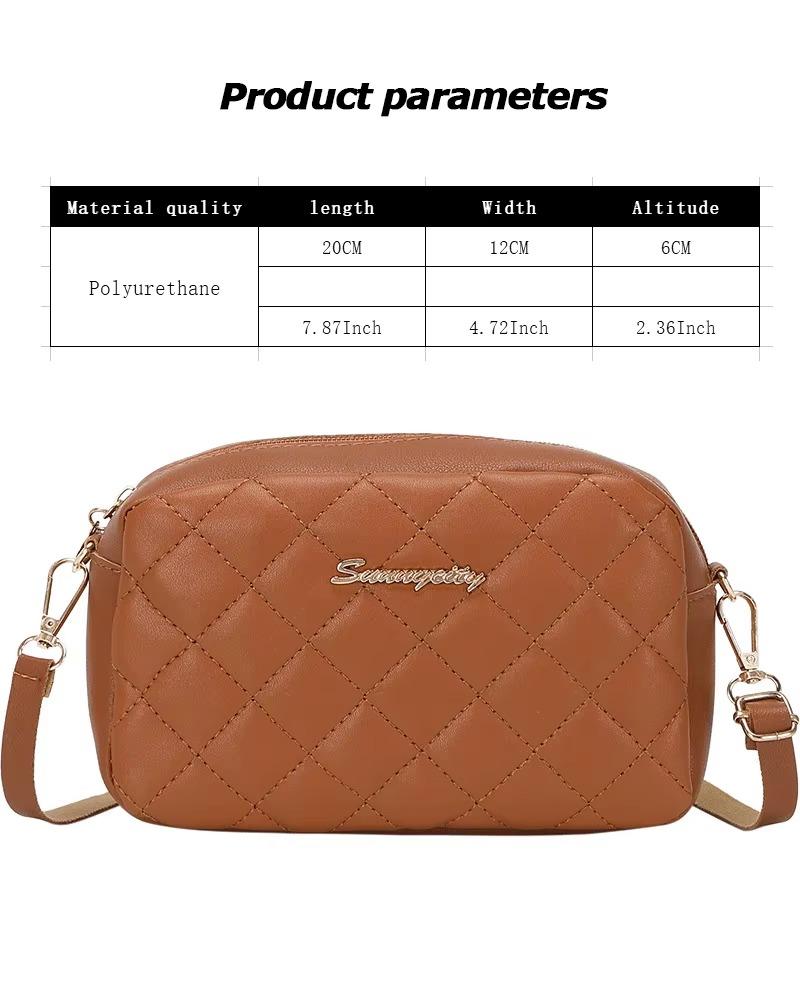 Mini Quilted PU Leather Crossbody Bag for Women – Small Phone Purse, Rhombus Pattern - Brown