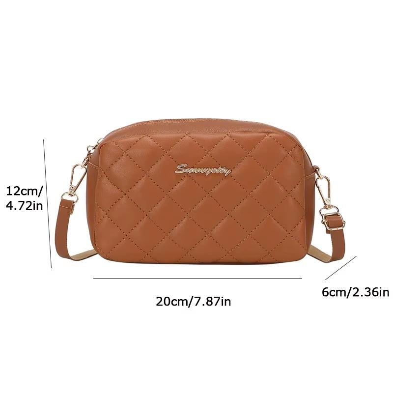 Mini Quilted PU Leather Crossbody Bag for Women – Small Phone Purse, Rhombus Pattern - Brown