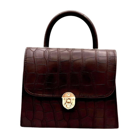 Luxury Crocodile Pattern Mini Handbag – Brown Faux Leather Shoulder Bag for Women | Trendy Top Handle Purse