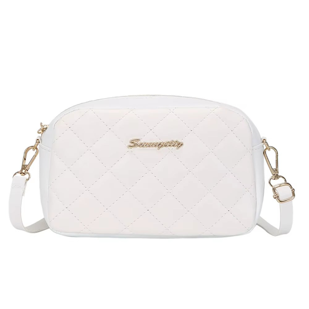 Mini Quilted PU Leather Crossbody Bag for Women – Small Phone Purse, Rhombus Pattern - White