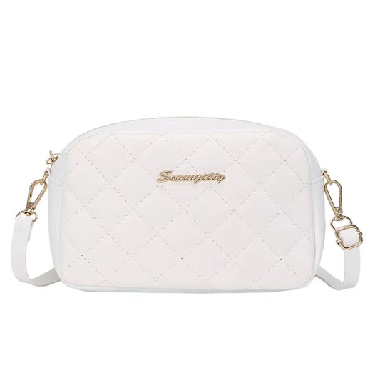 Mini Quilted PU Leather Crossbody Bag for Women – Small Phone Purse, Rhombus Pattern - White